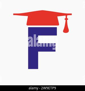 Education Logo On Letter F With Graduation Hat Icon. Study Symbol Stock Vector