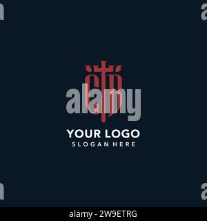 CB initial monogram logos with sword and shield shape design ideas Stock Vector