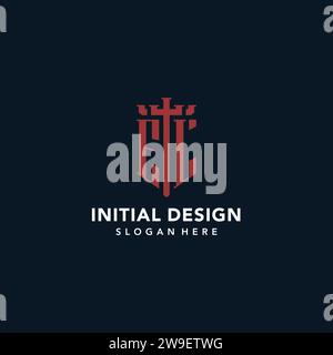 EL initial monogram logos with sword and shield shape design ideas Stock Vector