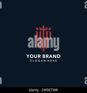 MP initial monogram logos with sword and shield shape design ideas Stock Vector