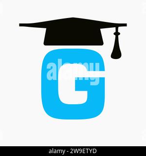 Education Logo On Letter G With Graduation Hat Icon. Study Symbol Stock Vector