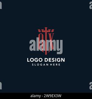 AX initial monogram logos with sword and shield shape design ideas Stock Vector