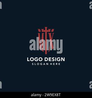 MX initial monogram logos with sword and shield shape design ideas Stock Vector
