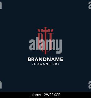 RI initial monogram logos with sword and shield shape design ideas Stock Vector