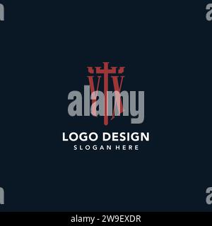 YX initial monogram logos with sword and shield shape design ideas Stock Vector