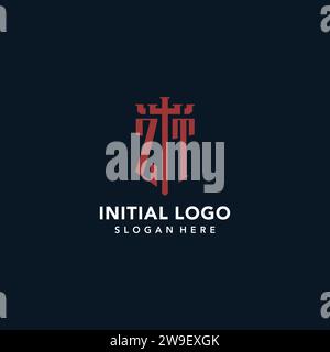 ZT initial monogram logos with sword and shield shape design ideas Stock Vector