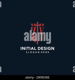 ZY initial monogram logos with sword and shield shape design ideas Stock Vector