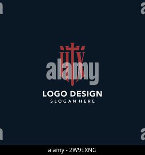 HX initial monogram logos with sword and shield shape design ideas Stock Vector