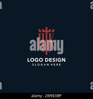 HK initial monogram logos with sword and shield shape design ideas Stock Vector