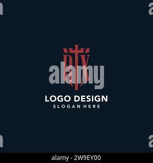 RX initial monogram logos with sword and shield shape design ideas Stock Vector