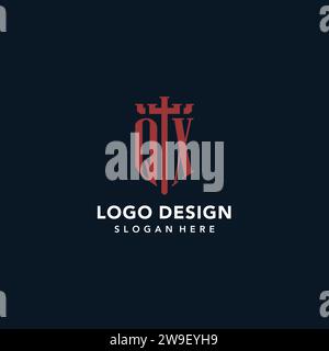 QX initial monogram logos with sword and shield shape design ideas Stock Vector