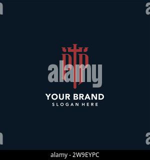 PP initial monogram logos with sword and shield shape design ideas Stock Vector