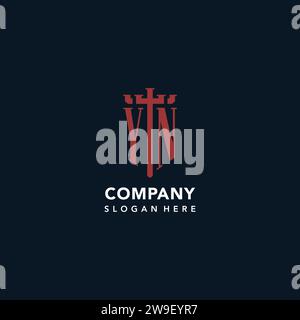 YN initial monogram logos with sword and shield shape design ideas Stock Vector