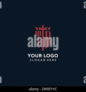 TB initial monogram logos with sword and shield shape design ideas Stock Vector