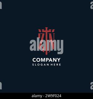 ZN initial monogram logos with sword and shield shape design ideas Stock Vector