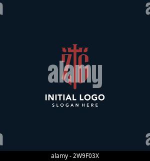 ZG initial monogram logos with sword and shield shape design ideas Stock Vector