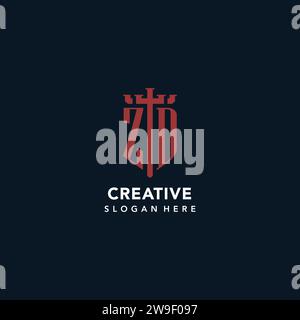ZD initial monogram logos with sword and shield shape design ideas Stock Vector