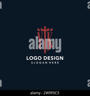 YK initial monogram logos with sword and shield shape design ideas Stock Vector