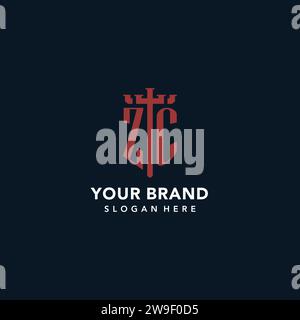 ZC initial monogram logos with sword and shield shape design ideas Stock Vector
