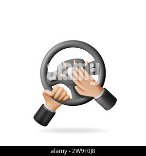3D Car Steering Wheel in Hands Isolated. Stock Vector