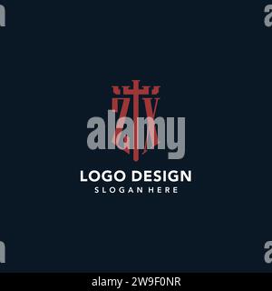 ZX initial monogram logos with sword and shield shape design ideas Stock Vector