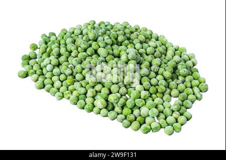 Raw Frozen green peas Isolated on white background, top view Stock Photo