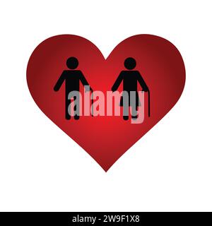 Silhouettes of an elderly couple with walking sticks in hands Stock Vector