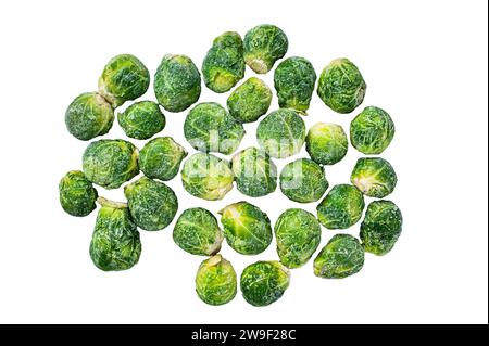 Frozen Brussels sprouts green cabbage Isolated on white background, top view Stock Photo