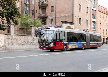 BOLOGNA, ITALY - APRIL 20, 2022: Iveco Crealis Neo 18 Emilio articulated trolleybus of Tper public transportation company in Bologna Stock Photo