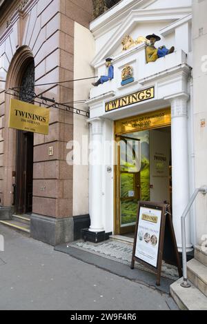 London, UK - March 16 2023; Entrance to Twinings Tea shop and tasting room with signage Stock Photo