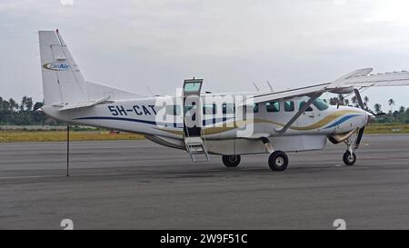 Zanzibar, Tanzania - July 27, 2017: Turboprop airplane at airfield ZanAir Limited private charter airline company at Zanzibar island Tanzania Africa. Stock Photo