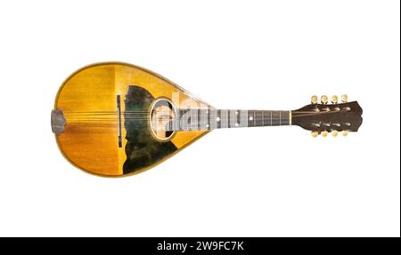 Beautiful Old vintage flat back mandolin from the Great Depression era isolated on white background Stock Photo