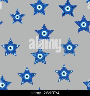 Evil eye Heavenly seamless pattern with suns, moons, stars, palms. For textiles, souvenirs, household goods Stock Vector
