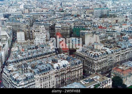 Grainy archival film photograph of historic buildings in Paris France. Photo taken December 1990. Stock Photo