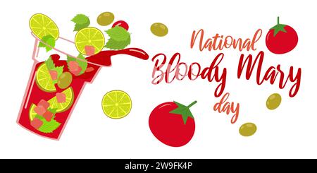 Bloody Mary Cocktail Party banner layout template. Drink with vegetables. Menu design. Consept holiday. Vector illustration. Stock Vector