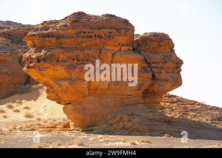 Eroded rock shaped like a face at AlUla in the Arabian desert Stock Photo
