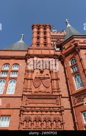 Pierhead building in Cardiff Bay Wales UK showing detail in decorative terracotta brickwork architecture, local landmark building grade I listed Stock Photo