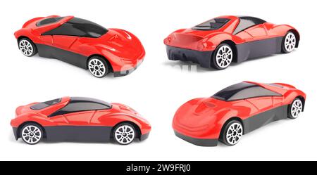 Red toy car isolated on white, different sides Stock Photo