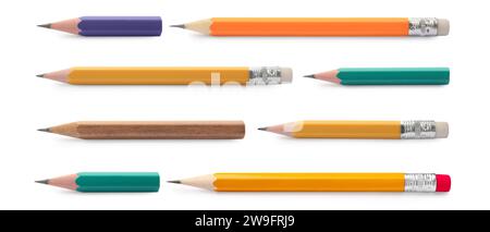Different graphite pencils isolated on white, set Stock Photo