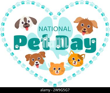 National Pet Day Vector Illustration on April 11 with Cute Pets of Cats and Dogs for Celebrate your Animal Companion in Flat Cartoon Background Stock Vector