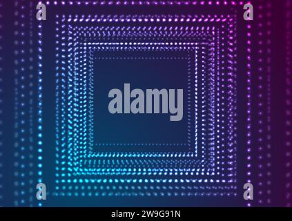 Neon glowing futuristic square particles abstract hi-tech background. Vector geometric design Stock Vector
