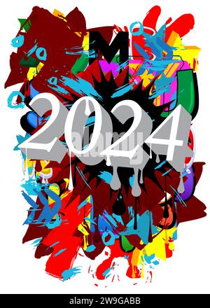 2024 Graffiti tag. Abstract modern holiday street art decoration performed in urban painting style. Stock Vector