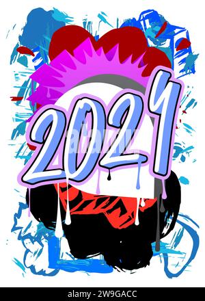 2024 Graffiti tag. Abstract modern holiday street art decoration performed in urban painting style. Stock Vector