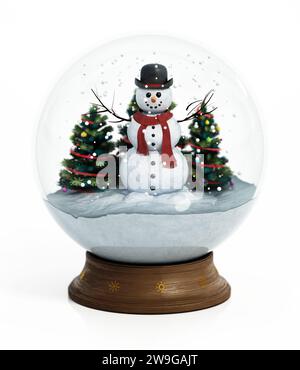 3d Illustration of a realistic snow globe with a winter scene inside ...
