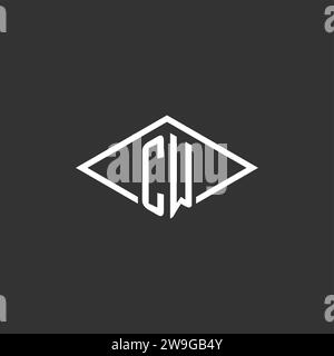 Initials CW logo monogram with simple diamond line style design vector graphic Stock Vector