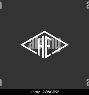 Initials HE logo monogram with simple diamond line style design vector graphic Stock Vector