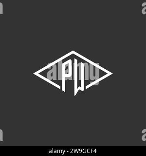 Initials PW logo monogram with simple diamond line style design vector graphic Stock Vector