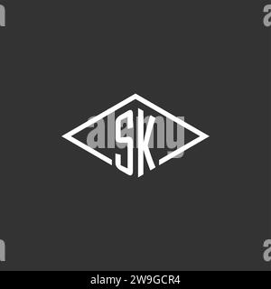 Initials SK logo monogram with simple diamond line style design vector graphic Stock Vector