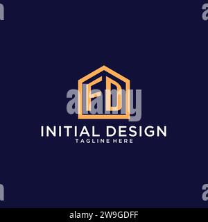 Initial FD logo with abstract home shape, modern minimalist realty logo design ideas vector graphic Stock Vector