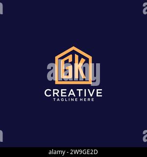 Initial letter GK logo with home roof hexagon shape design ideas vector ...